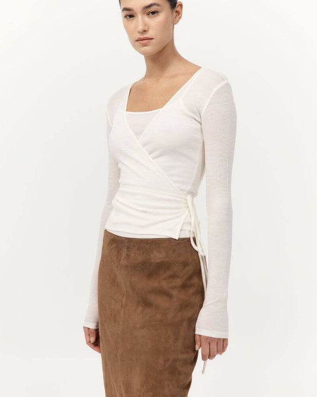 St. Agni Baby Wool Wrap Top in Off White 