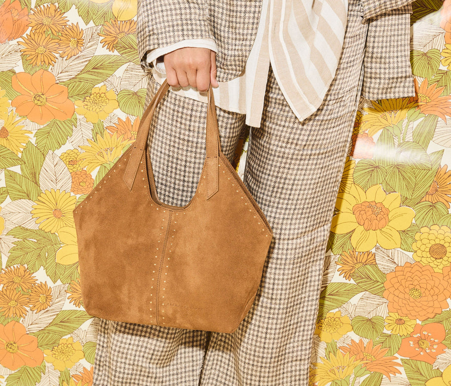 Abigail Suede Tote | Saddle Suede With Studs