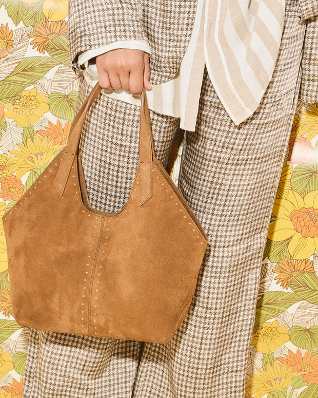 Abigail Suede Tote | Saddle Suede With Studs
