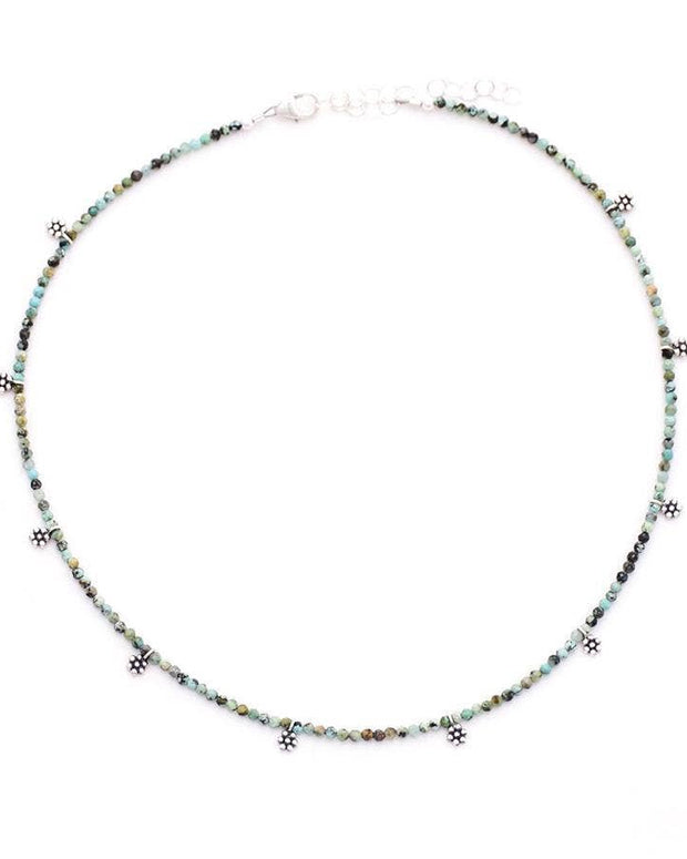 African Turquoise & Silver Flowers Necklace - Room Eight - gold & gray
