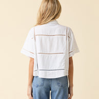 Le Jean Linen Eyelet Shit White Button Down Shirt 