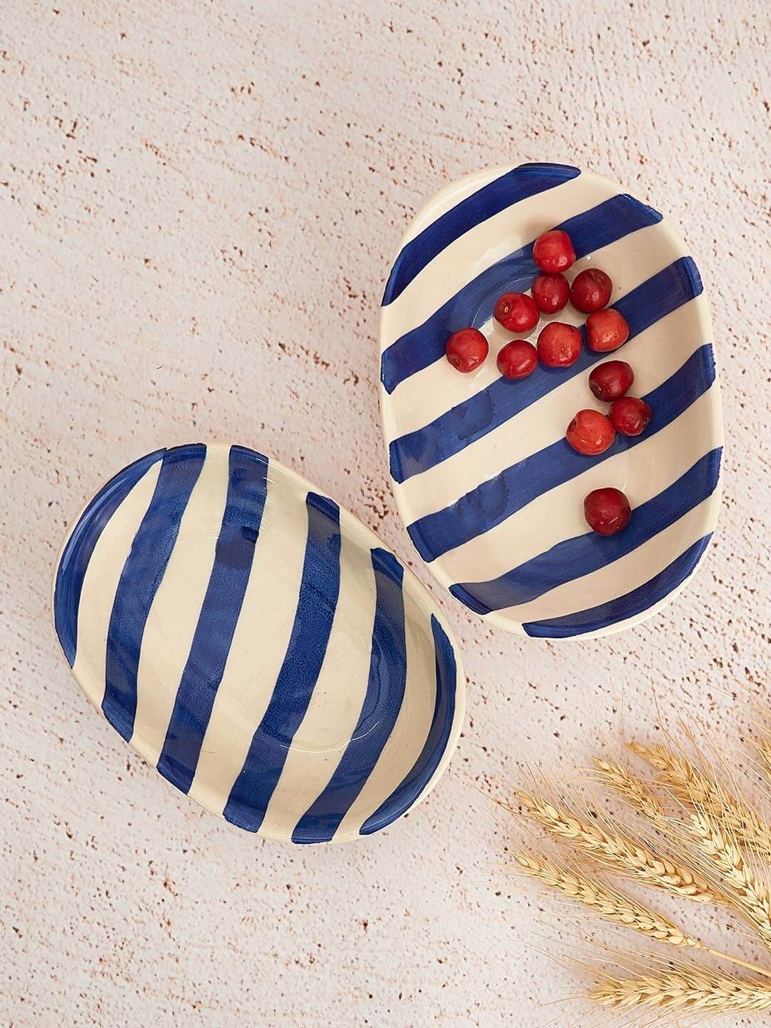 Casa Amarosa Ceramic Stripe Bowl Blue 