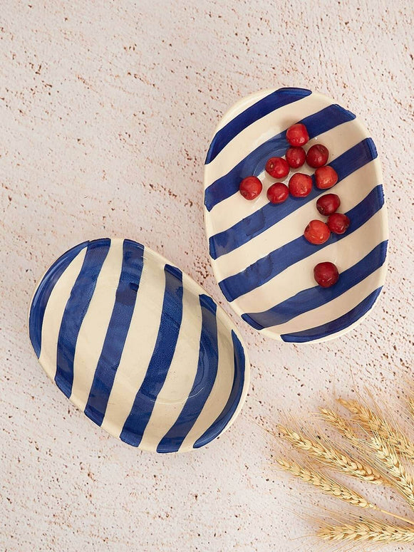 Casa Amarosa Ceramic Stripe Bowl Blue 