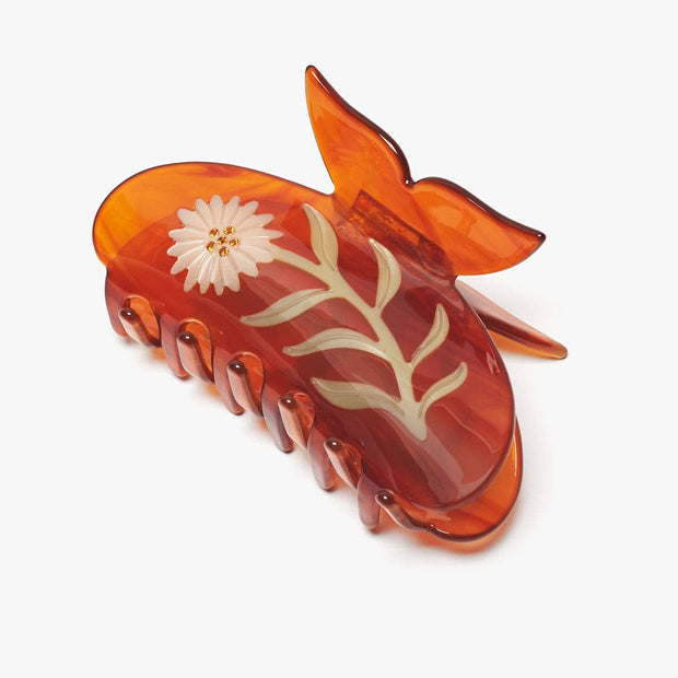 Chamomile Flower Butterfly Hair Claw | Neutral Tortoise