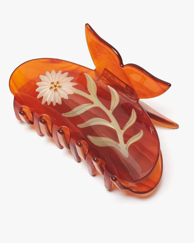 Chamomile Flower Butterfly Hair Claw | Neutral Tortoise