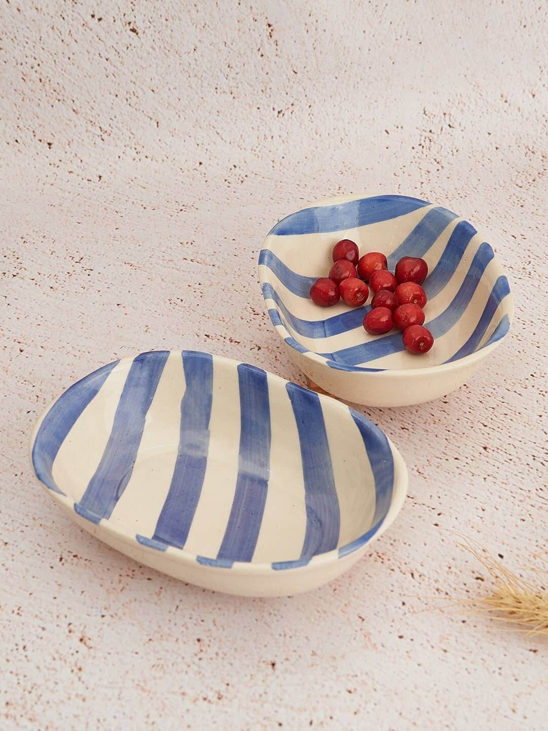 Casa Amarosa Ceramic Stripe Bowl Blue 