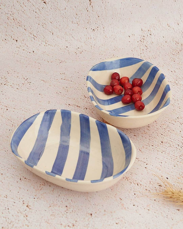 Casa Amarosa Ceramic Stripe Bowl Blue 