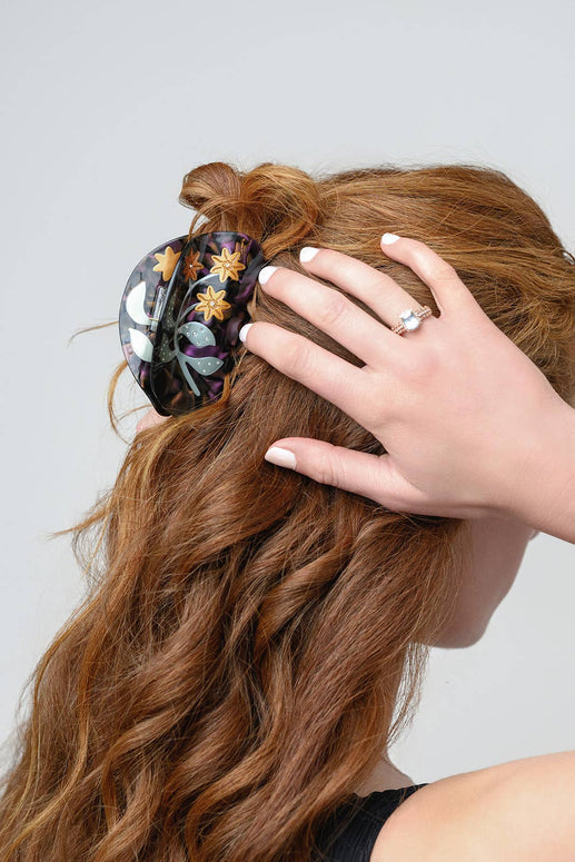 Lady's Mantle Flower Hair Claw | Purple and Gold