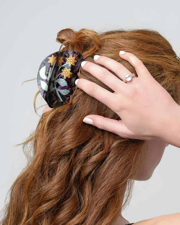 Lady's Mantle Flower Hair Claw | Purple and Gold