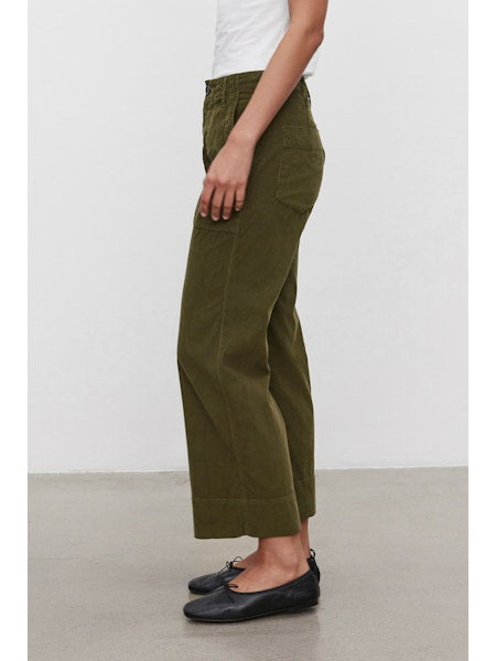 Vera Corduroy Pant in Aloe Velvet By Graham & Spencer - cotton corduroy pant - wide leg vera corduroy pant - green corduroy pant