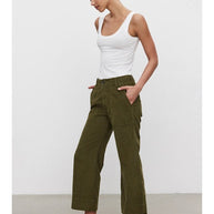 Vera Corduroy Pant in Aloe Velvet By Graham & Spencer - cotton corduroy pant - green wide leg corduroy pant