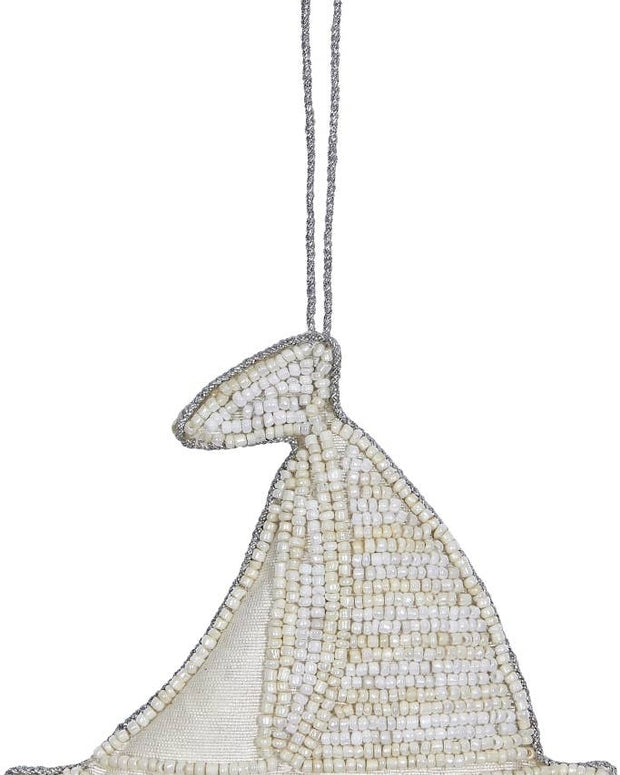Sailboat White Beaded Ornament
