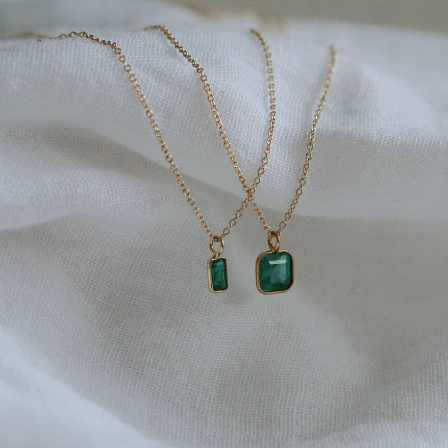 Emerald Octogon Pendant Necklace in Sold 14k Gold 