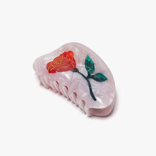 Belle Pink Single Red Rose Hair Claw