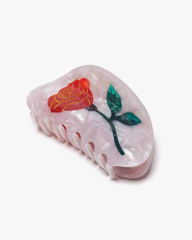 Belle Pink Single Red Rose Hair Claw