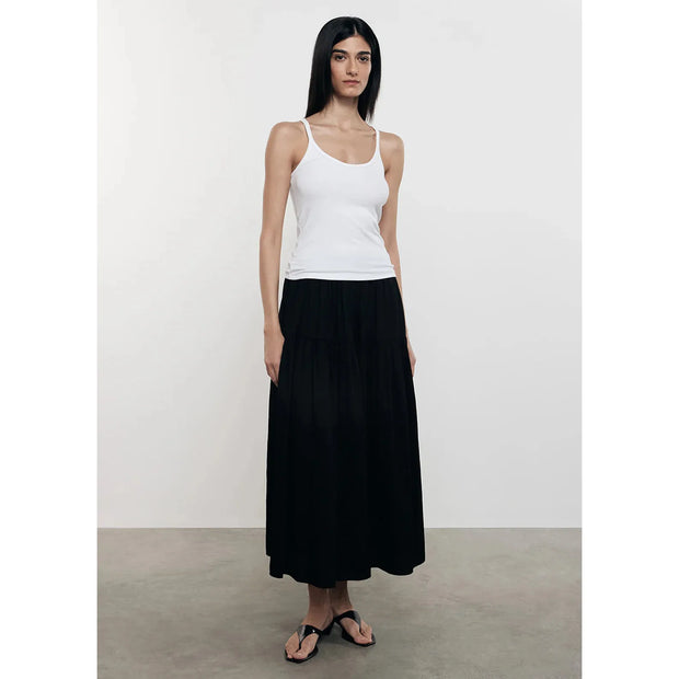 Enza Costa - Cool Cotton Tiered Maxi Skirt - Black Maxi Skirt Enza Costa