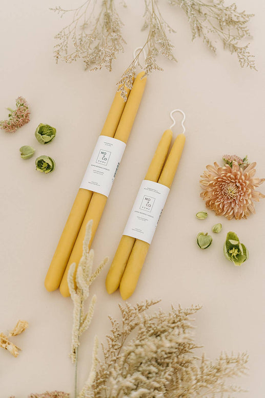 Natural Gold | Dipped Beeswax Taper Candles | All Natural