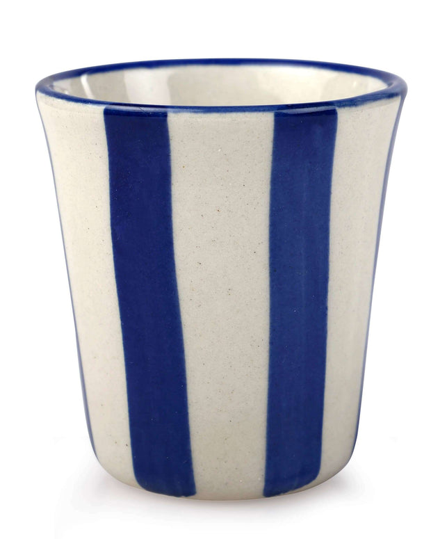 Casa Amarosa Ceramic Blue Stripe Drinking Glass