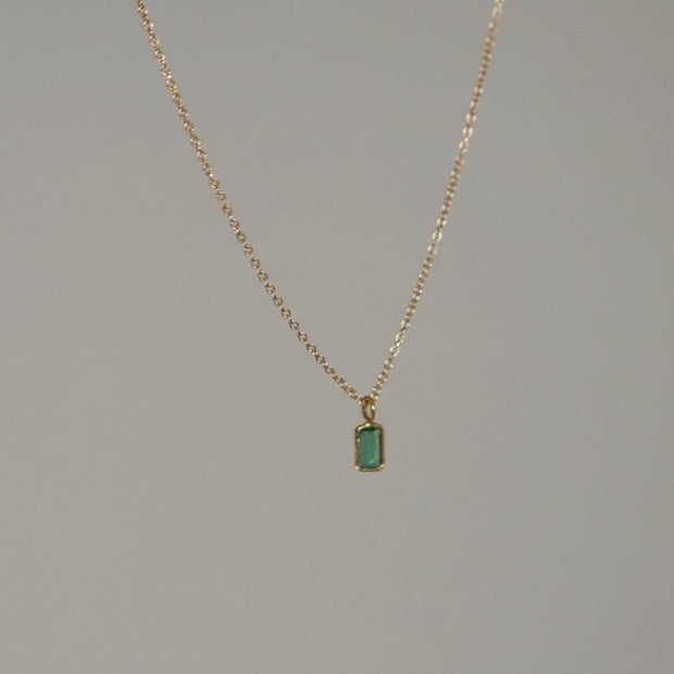 Emerald Baguette Pendant Necklace 14kt gold fine jewelry 