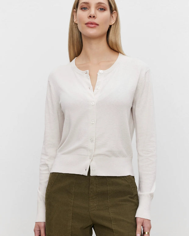 velvet violette cardigan in chalk - cashmere cardigan white - cute fitted sweater super soft 