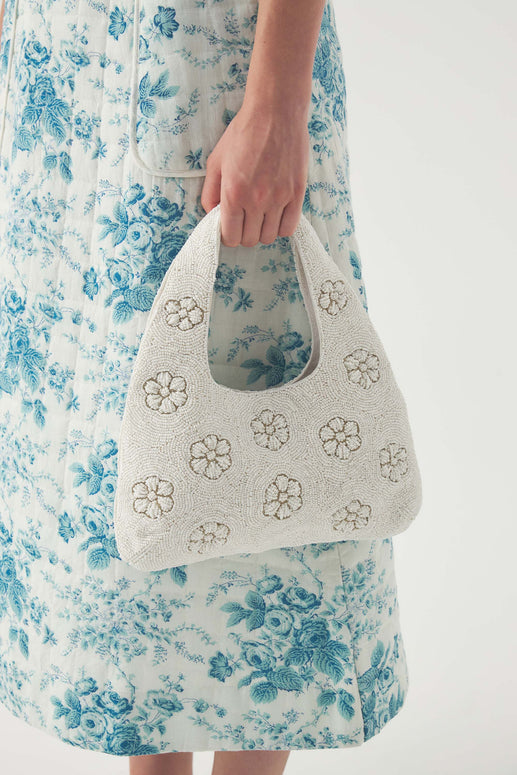 Antik Batik Marguerite White Beaded Embroidered Bag