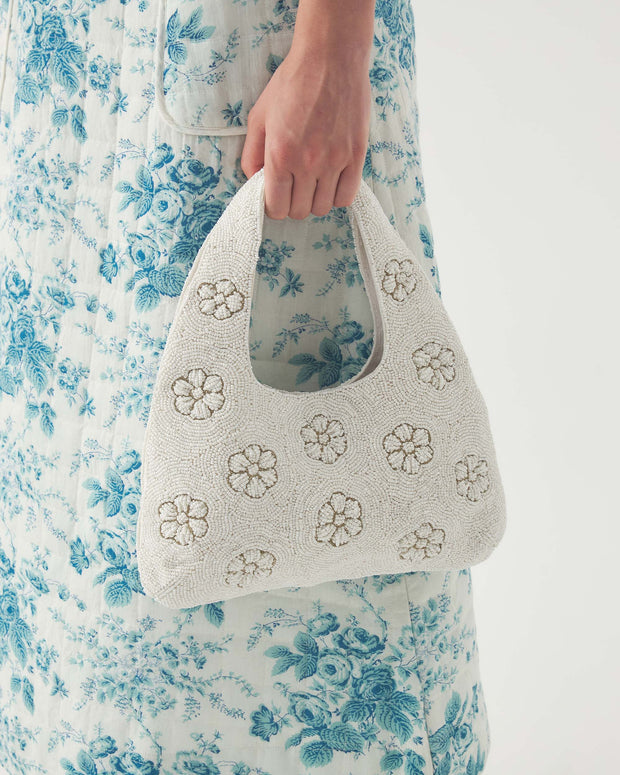 Antik Batik Marguerite White Beaded Embroidered Bag