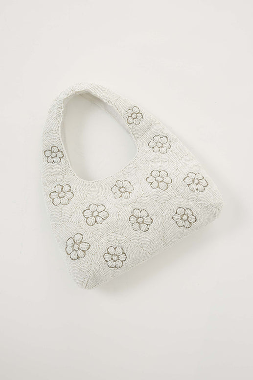 Antik Batik Marguerite White Beaded Embroidered Bag