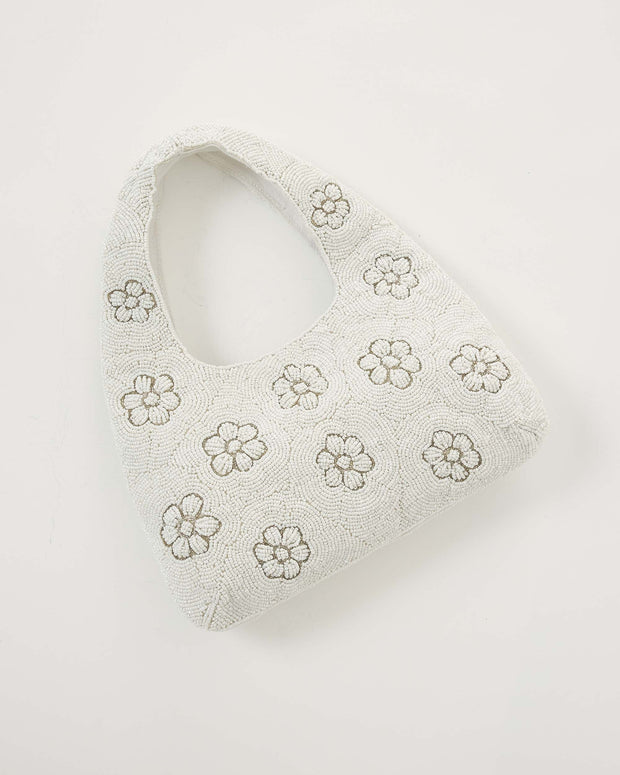 Antik Batik Marguerite White Beaded Embroidered Bag