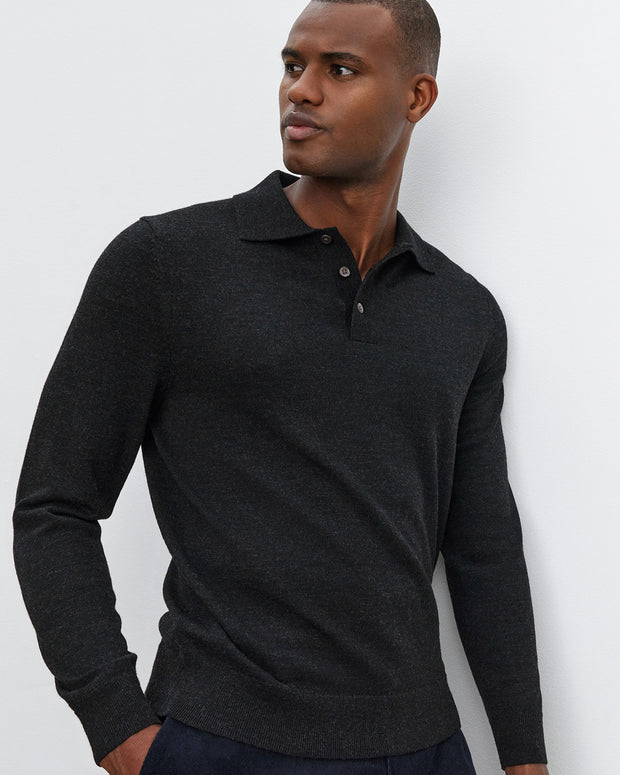 velvet by graham and spencer arthur02  long sleeve with collar - merino knit charcoal mens shirt 