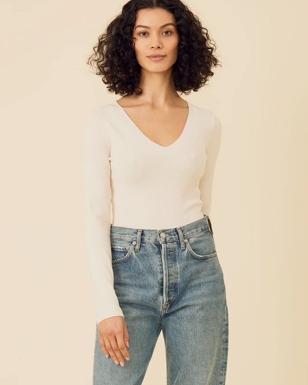 ONE GREY DAY HOLLIE VNECK BODYSUIT - cashmere bodysuit - long sleeve everyday bodysuit - layering body suit - one grey day cashmere