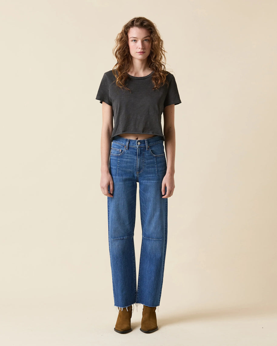 Le Jean Pixie Ankle Fray High Waisted Jeans, Cropped Jeans, Stretch Jeans, Raw Hem Jeans 