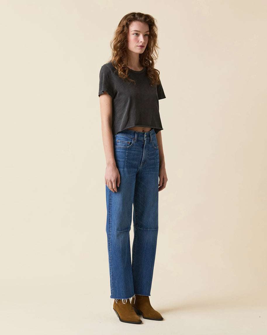 Le Jean Pixie Ankle Fray High Waisted Jeans, Cropped Jeans, Stretch Jeans, Raw Hem Jeans 