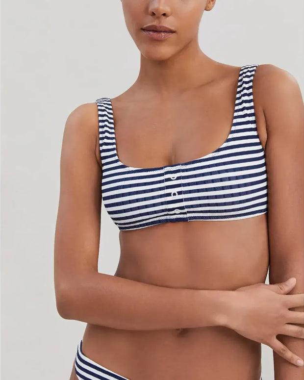 Solid and Striped Ribbed Striped Bikini Top - Button Bikini Top - Bikinis Striped Elle Ribbed 